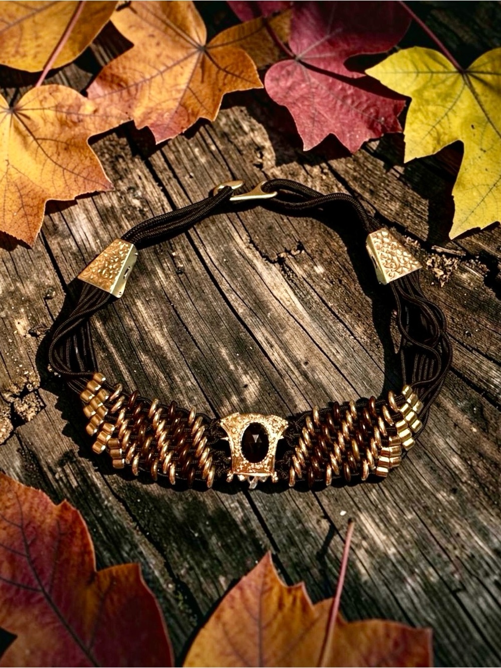 Vintage 1980s Black Gold Statement Belt Faceted Stone Boho Glam